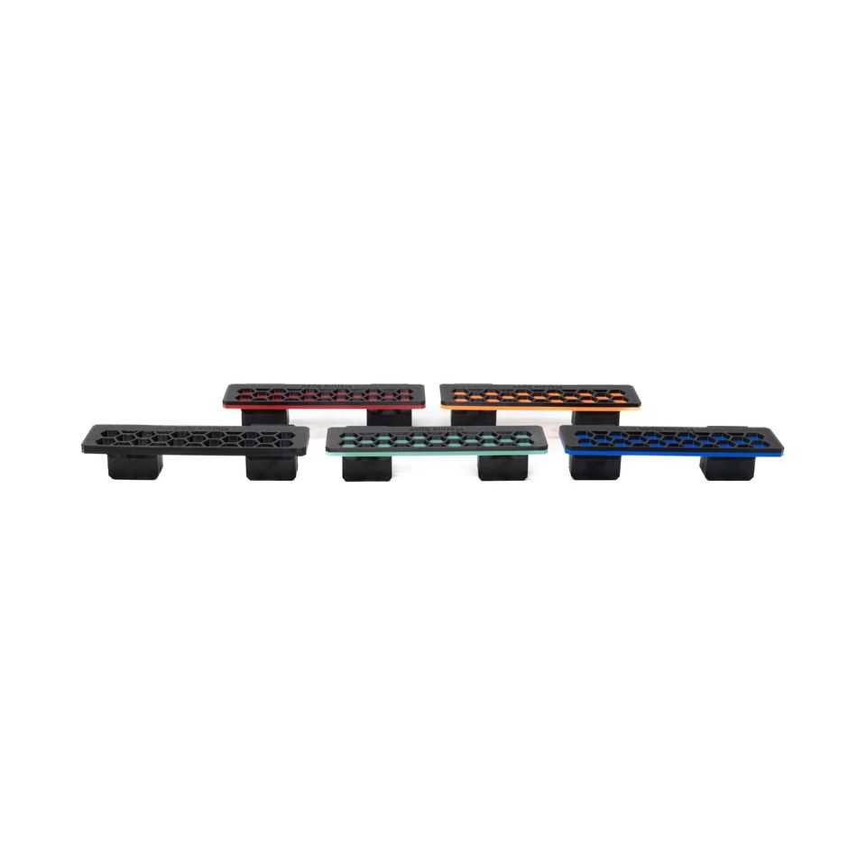 Slim magnetic frag racks in all 5 colours laid out together