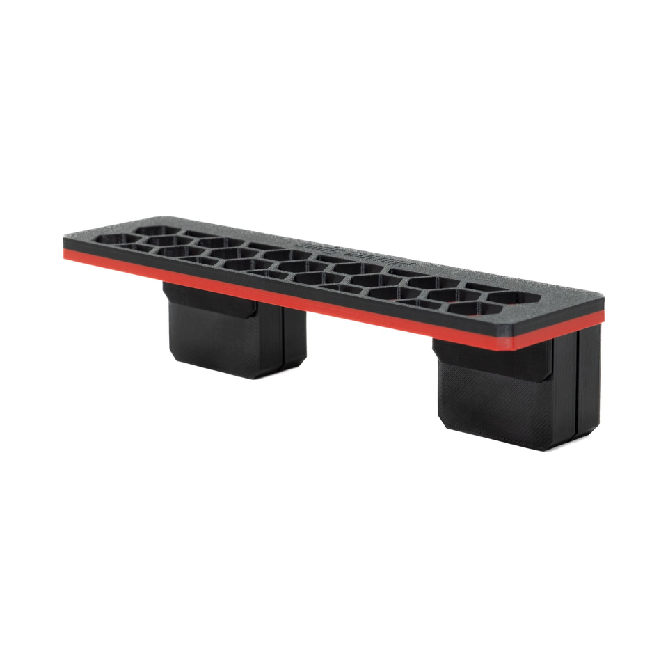 Slim magnetic frag rack in Scarlet Red with its magnet blocks underneath