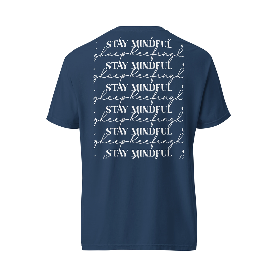 French Navy Stay Mindful, Keep Reefing t-shirt flat back with repeated print