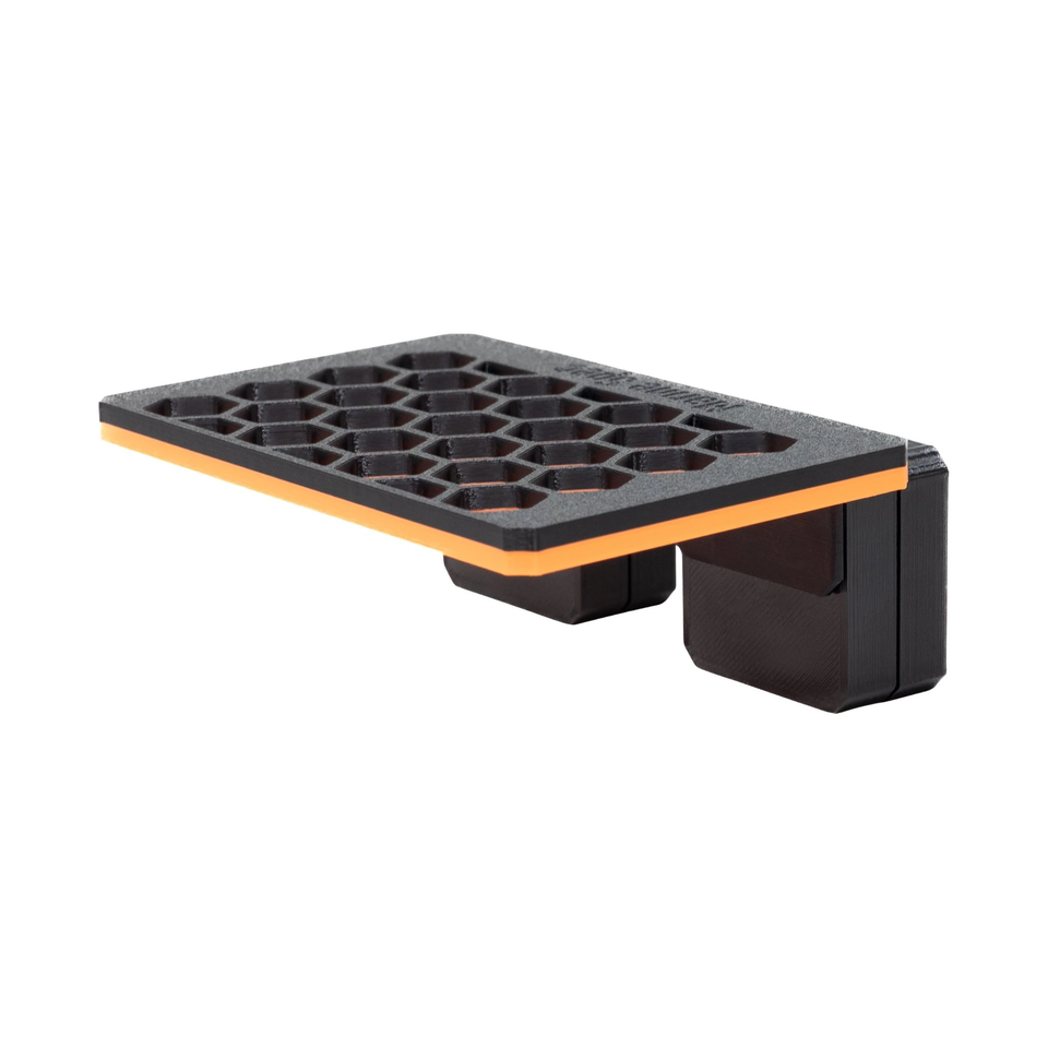 Mini magnetic frag rack in Clown Orange with its magnet block underneath