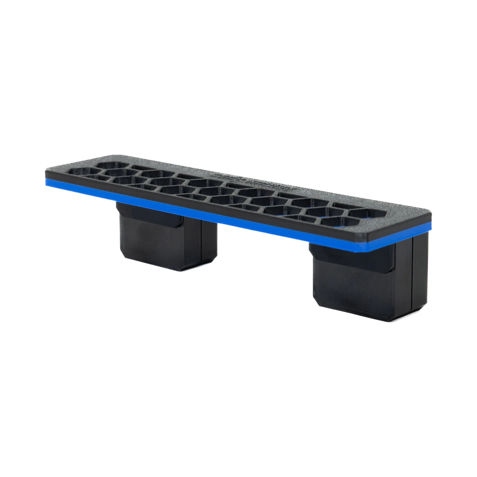 Slim magnetic frag rack in Regal Blue with its magnet blocks underneath