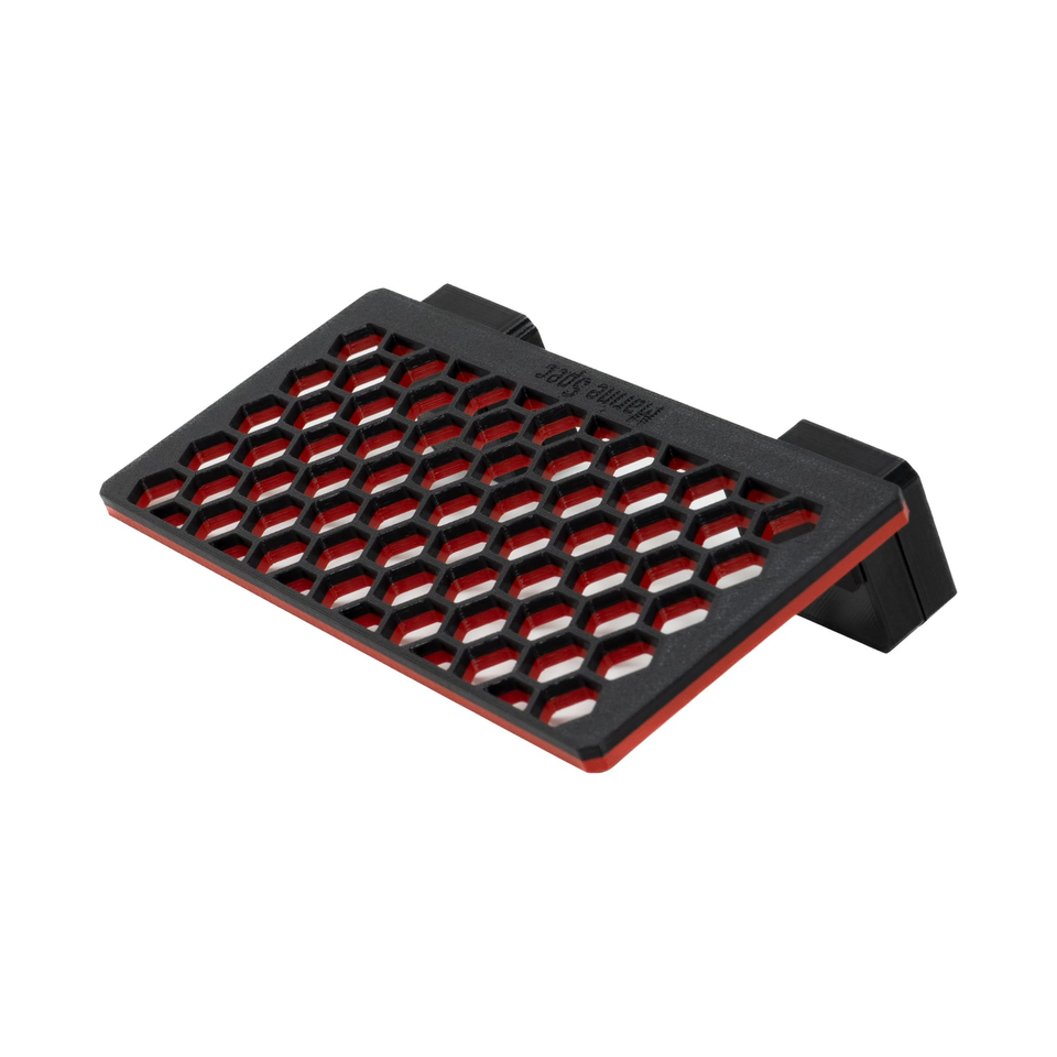 Standard magnetic frag rack in Scarlet Red with its magnet block at the side