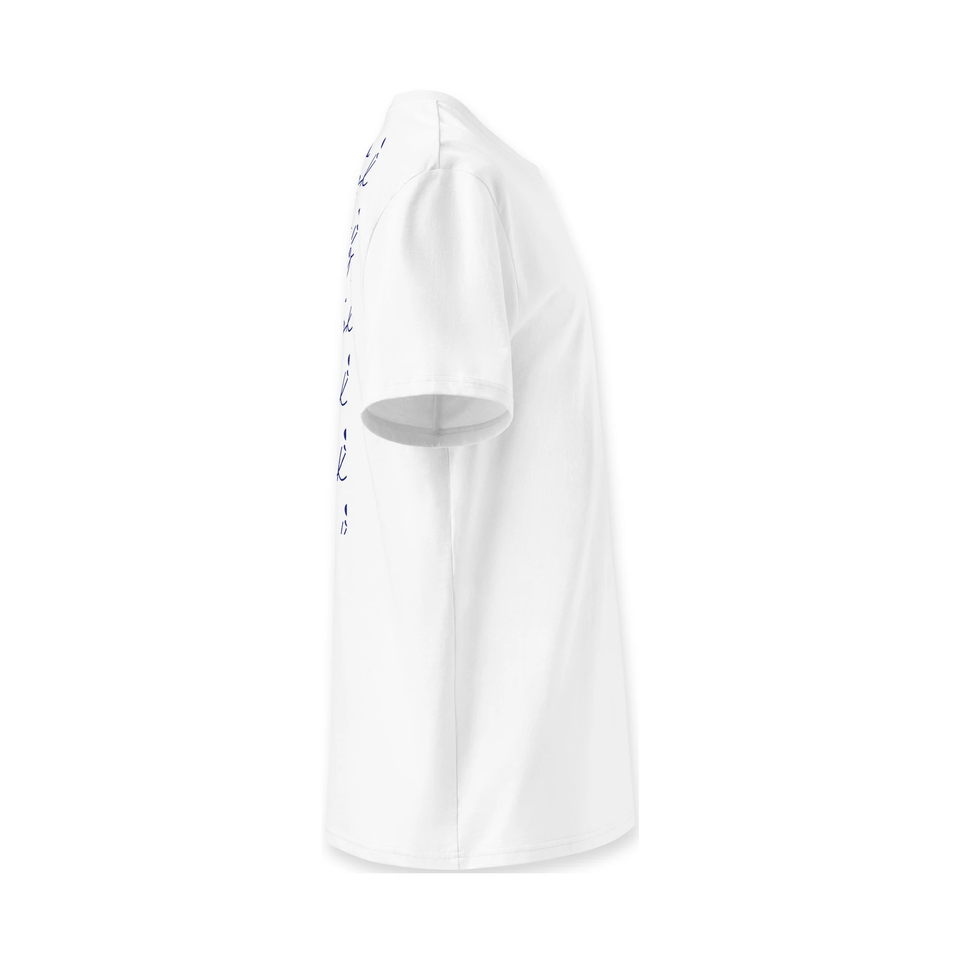 White Stay Mindful, Keep Reefing t-shirt opposite side view with sleeve print