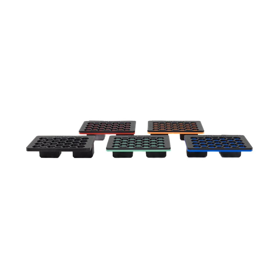 Mini magnetic frag racks in all 5 colours laid out together