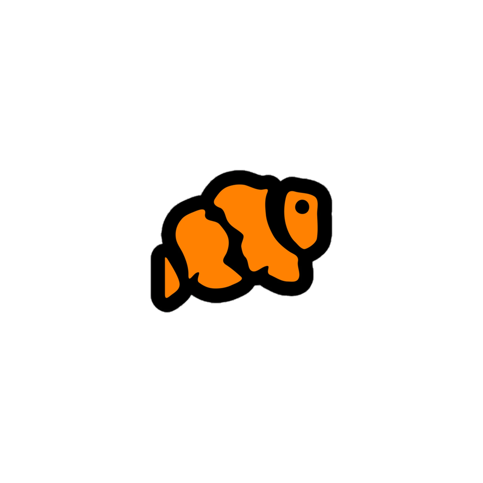 Marine Spec clownfish logo sticker in orange on a black background