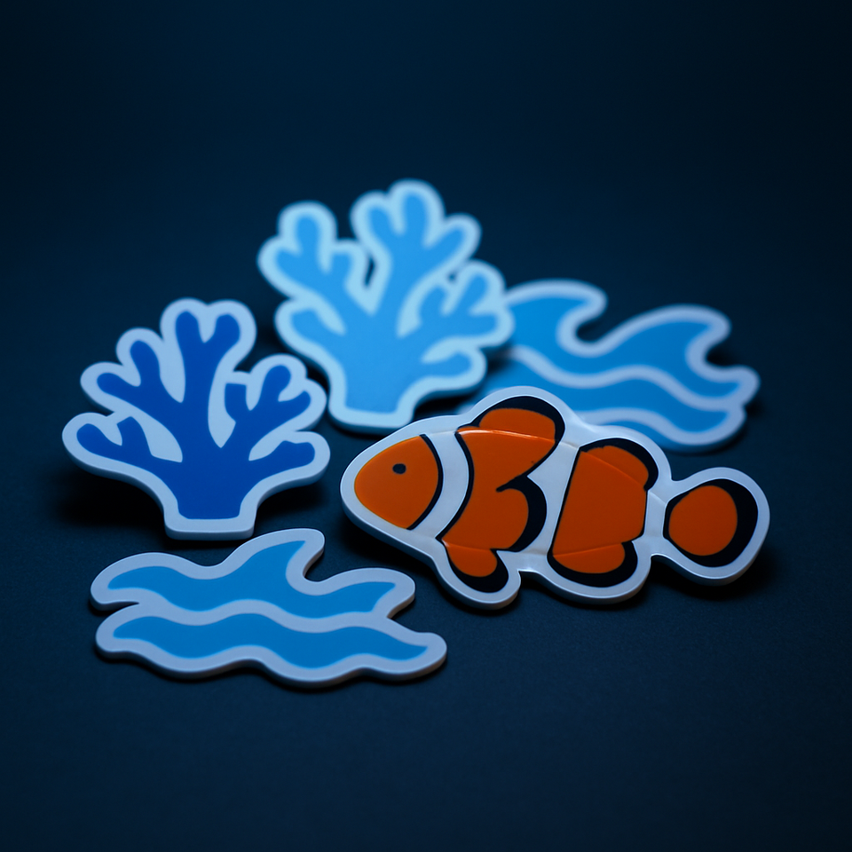 Example custom vinyl stickers with reef designs (placeholder image)