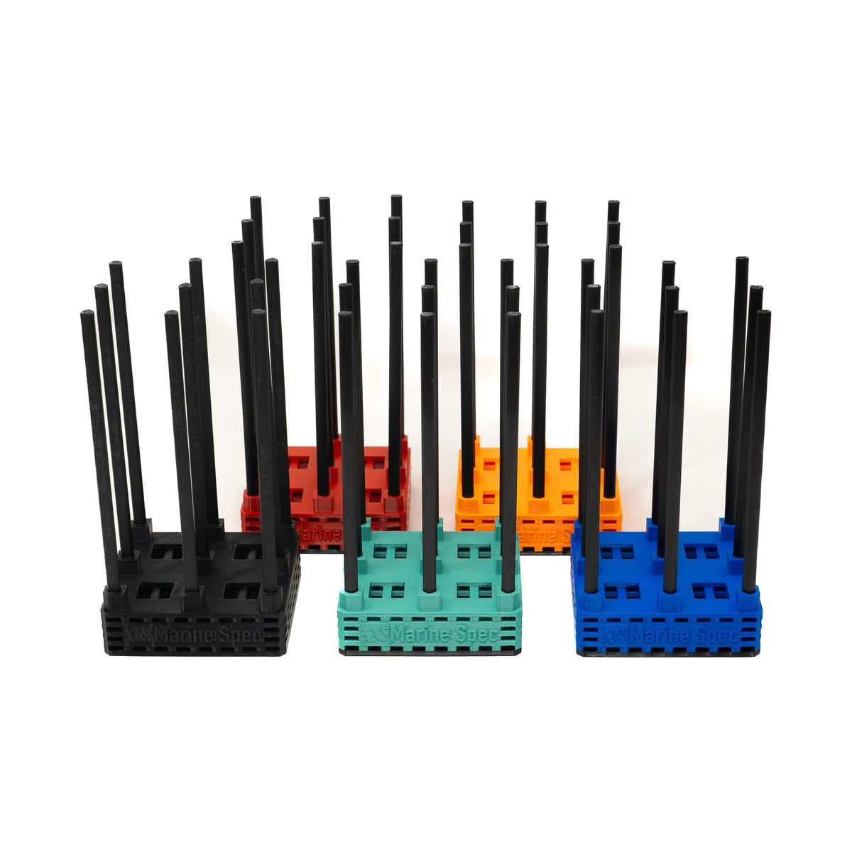 Maxspect holders in black, teal and blue